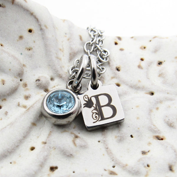 The Emmy Necklace - Dainty Initial Necklace With Birthstone